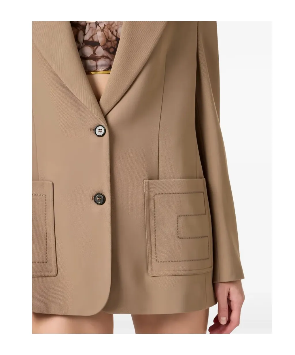 Embroidered-Pocket Single-Breasted Blazer