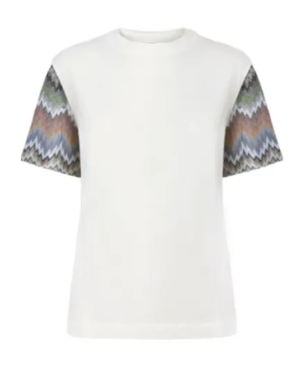 Cotton Jersey Crewneck T-Shirt With Contrast Sleeves