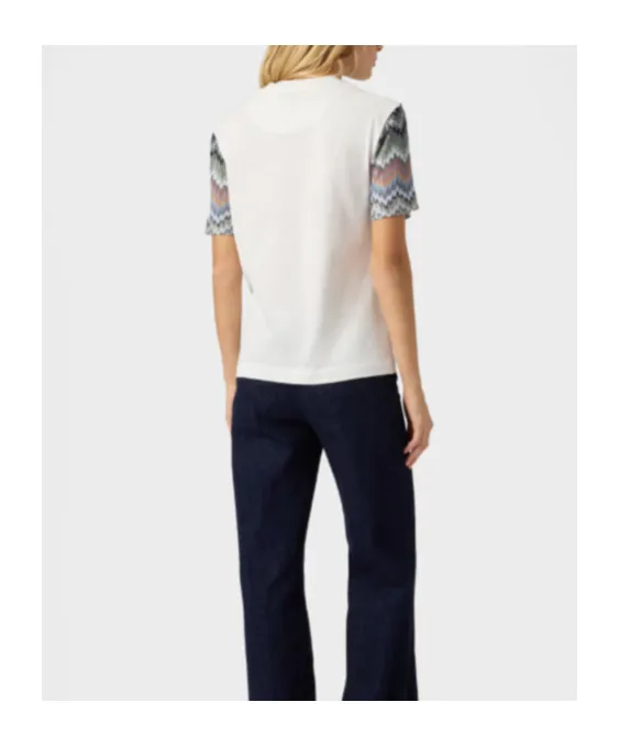 Cotton Jersey Crewneck T-Shirt With Contrast Sleeves