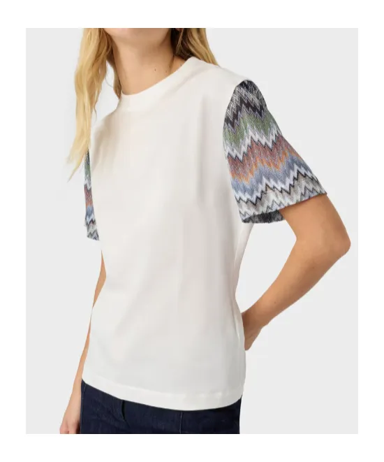 Cotton Jersey Crewneck T-Shirt With Contrast Sleeves