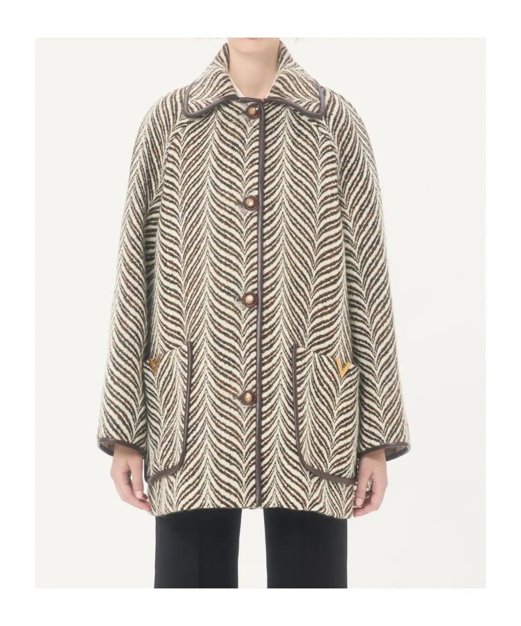 Wool Cloth Caban In Fauve Eclat Animal Print