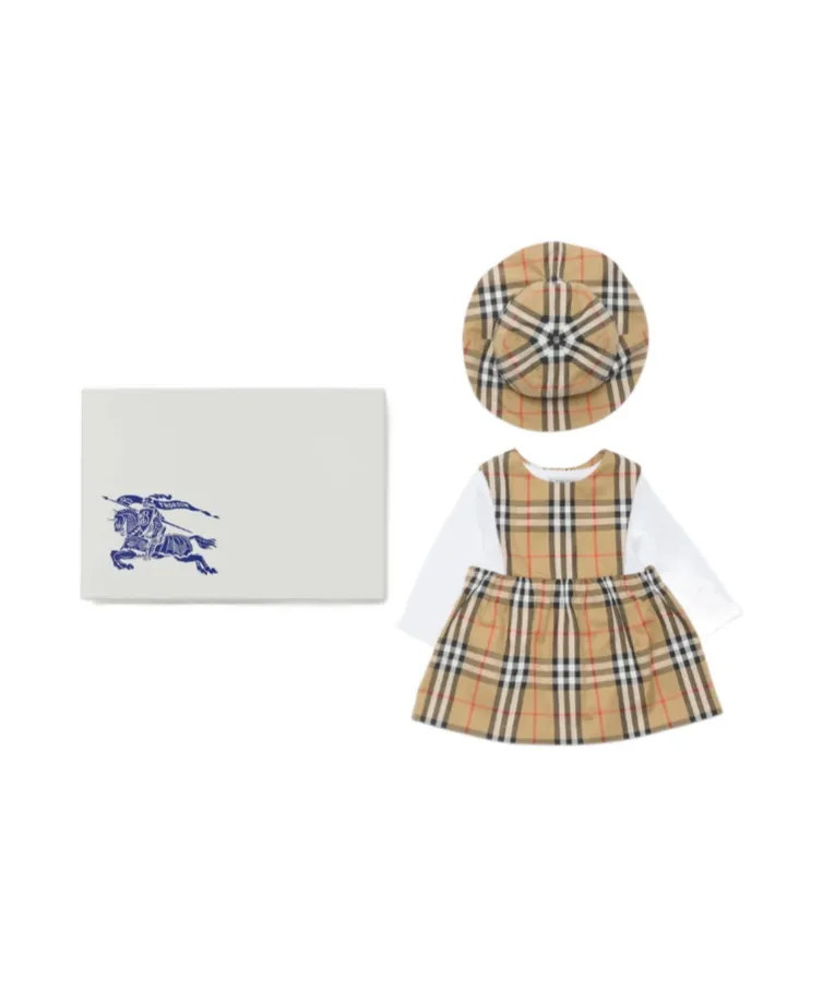 Burberry Kids Checked Logo Embroidered Dress Body Set