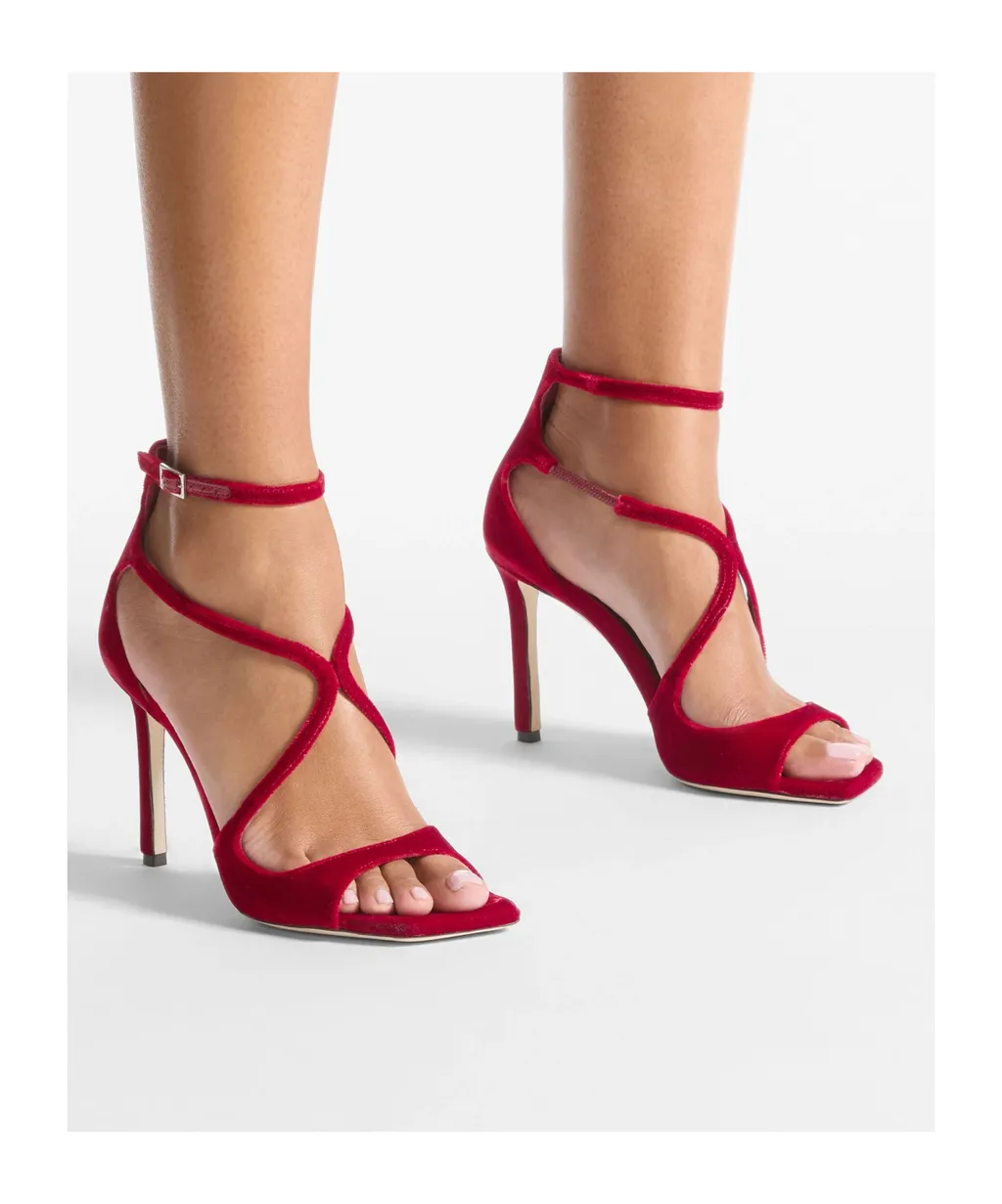 Ruby Red Velvet Sandals