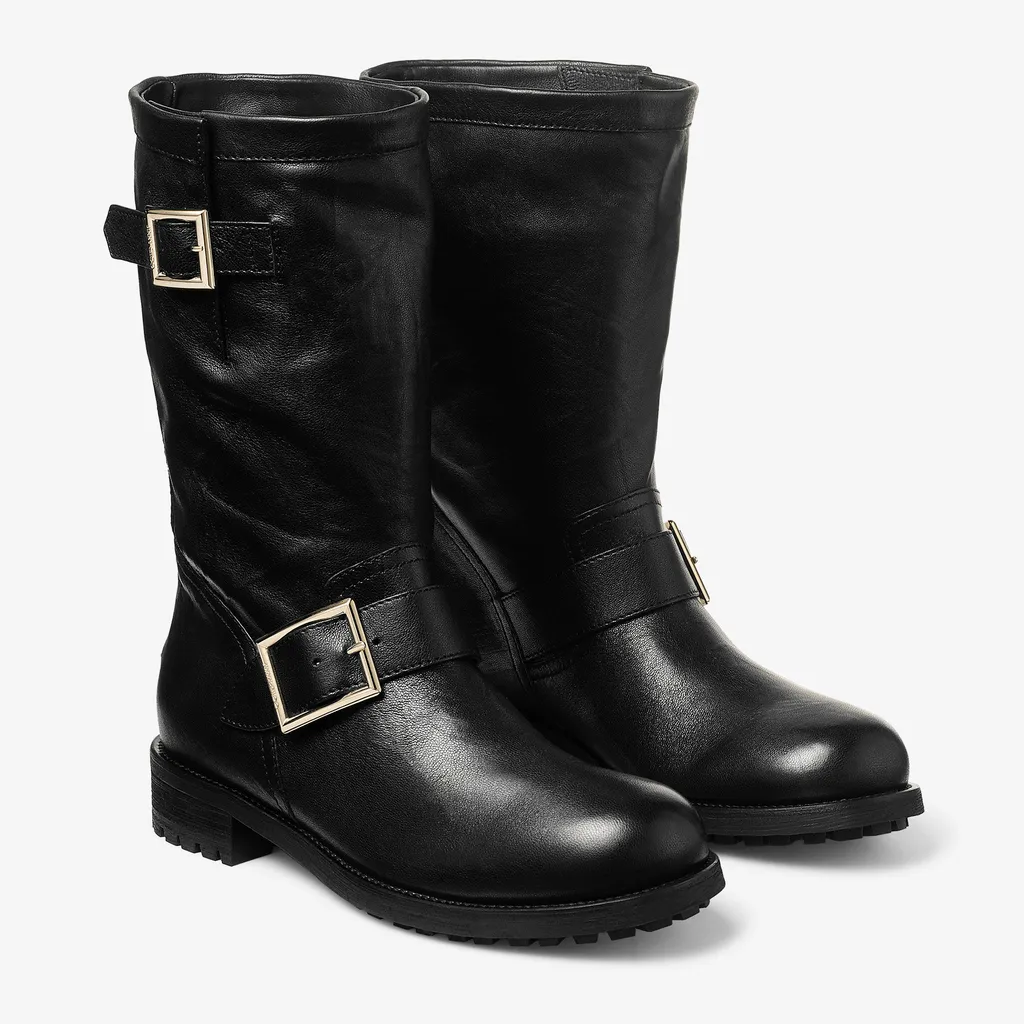 Black Biker Leather Ankle Boot