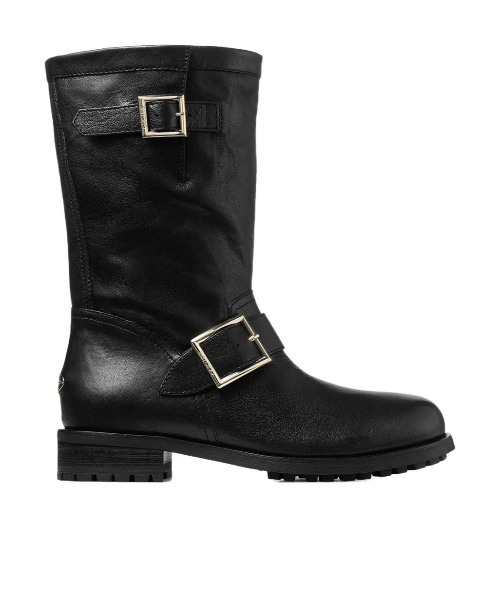 Black Biker Leather Ankle Boot