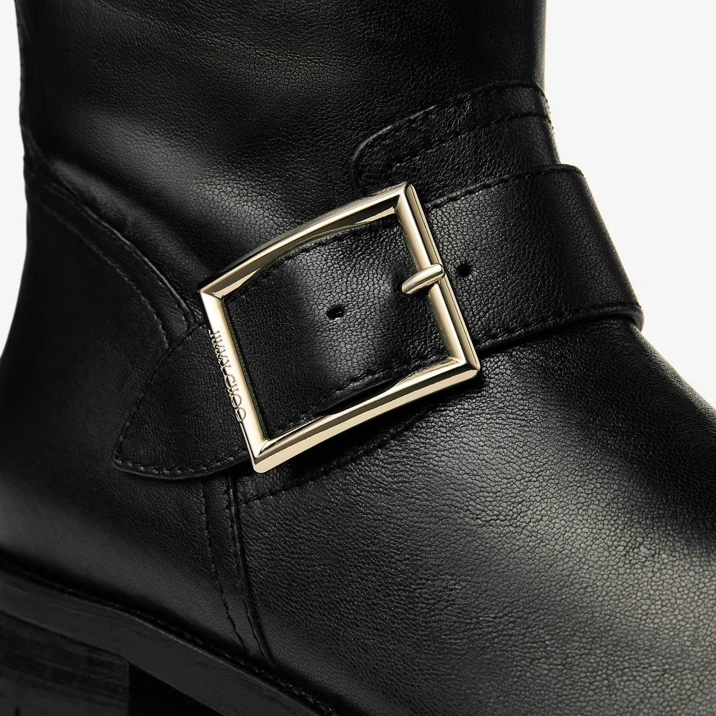 Black Biker Leather Ankle Boot
