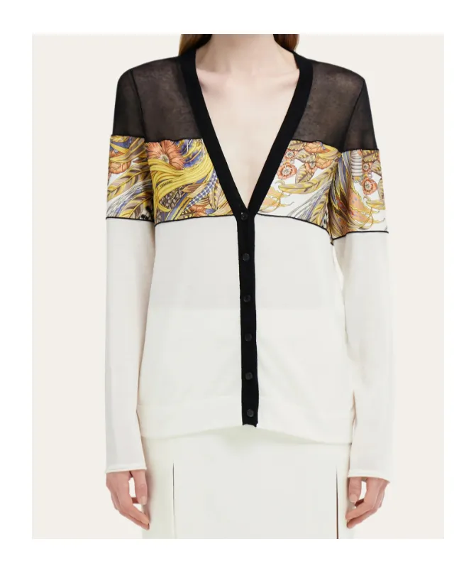 V-Neck Cardigan With Silk Inserts