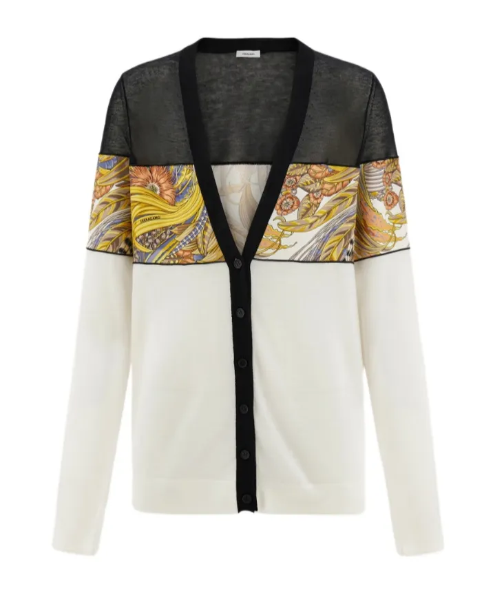 V-Neck Cardigan With Silk Inserts