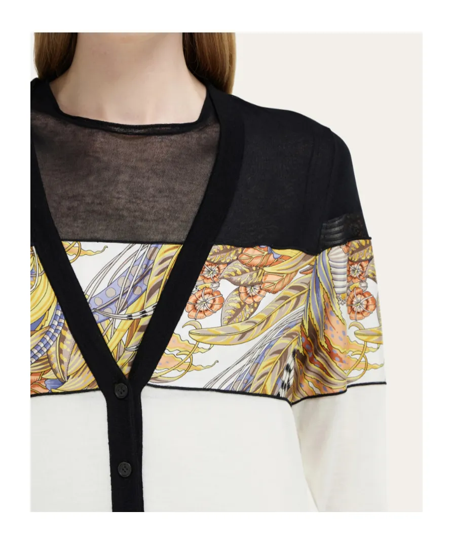 V-Neck Cardigan With Silk Inserts