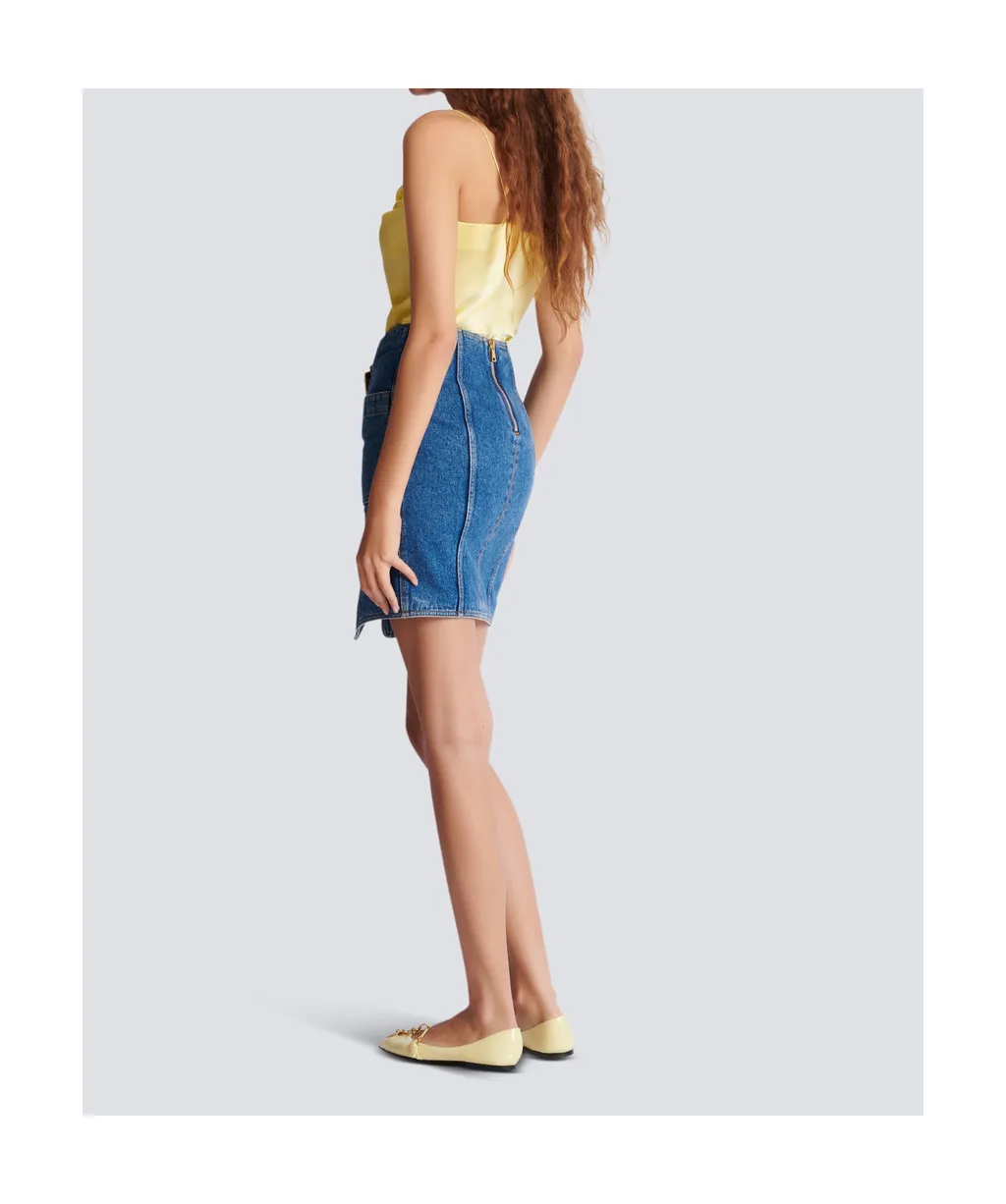 Balmain Belted Short Denim Skirt