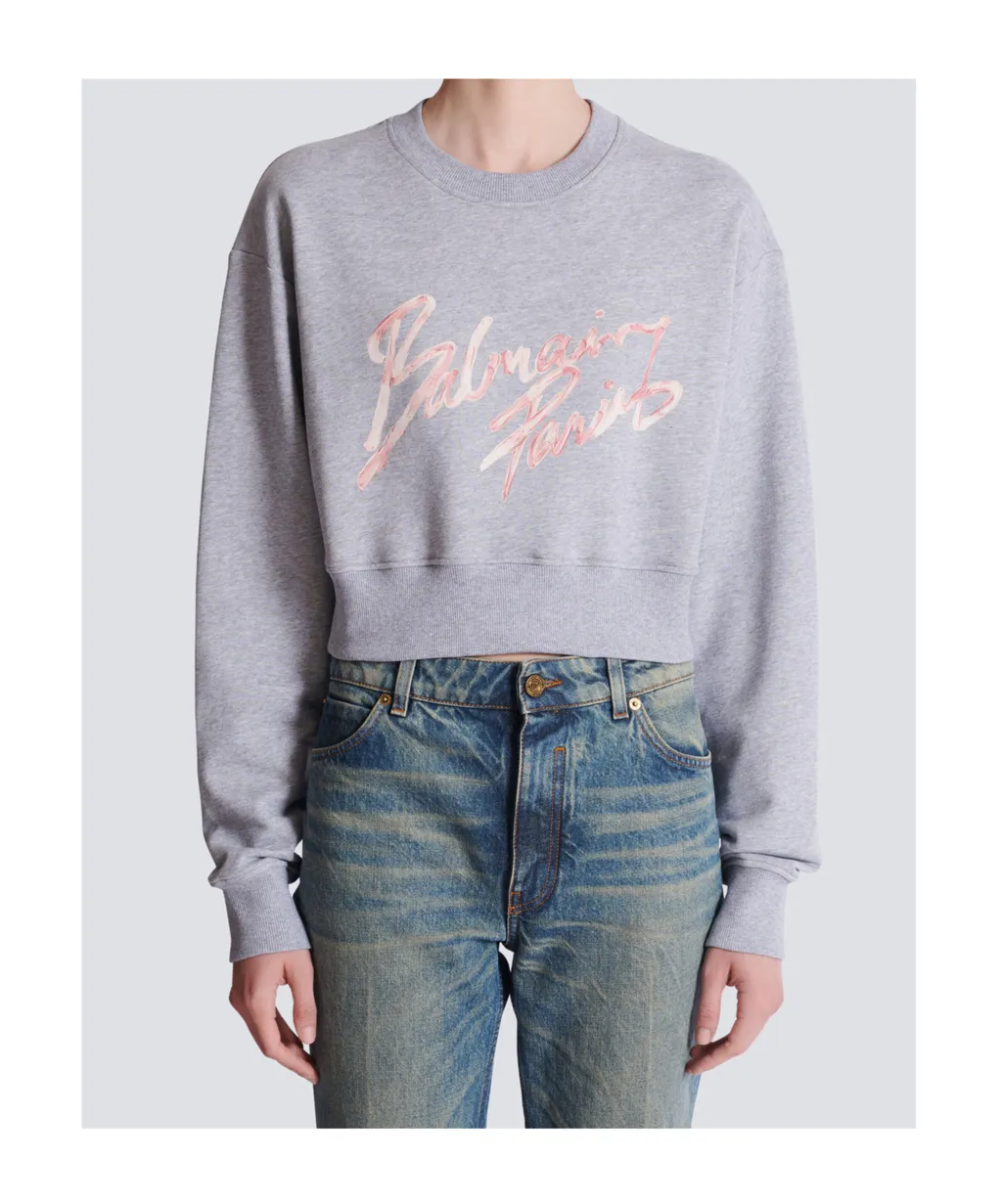Balmain Logo Printed Cropped Sweatshirt