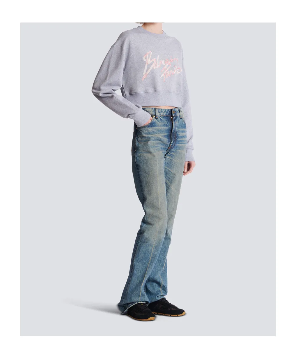 Balmain Logo Printed Cropped Sweatshirt