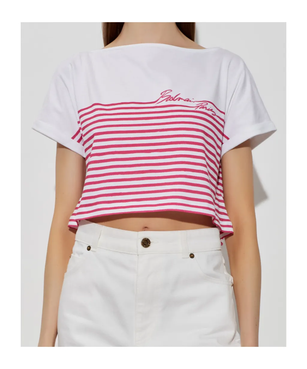 Balmain Mariniere Cropped T-Shirt
