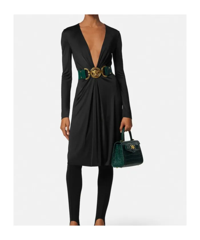 Versace V-Neck Long-Sleeved Draped Dress