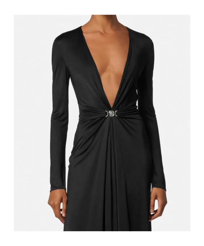 Versace V-Neck Long-Sleeved Draped Dress