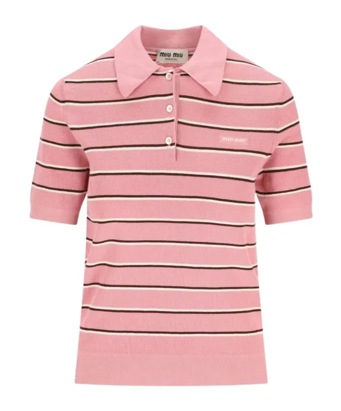 Miu Miu Short-Sleeved Striped Knitted Polo Shirt