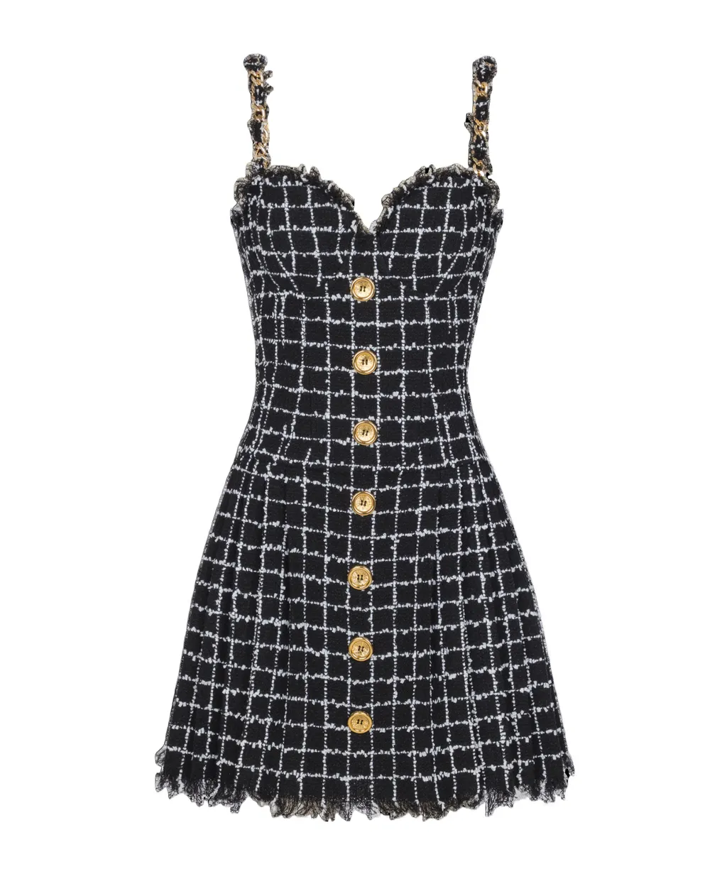 Balmain Chain Straps Tweed Dress