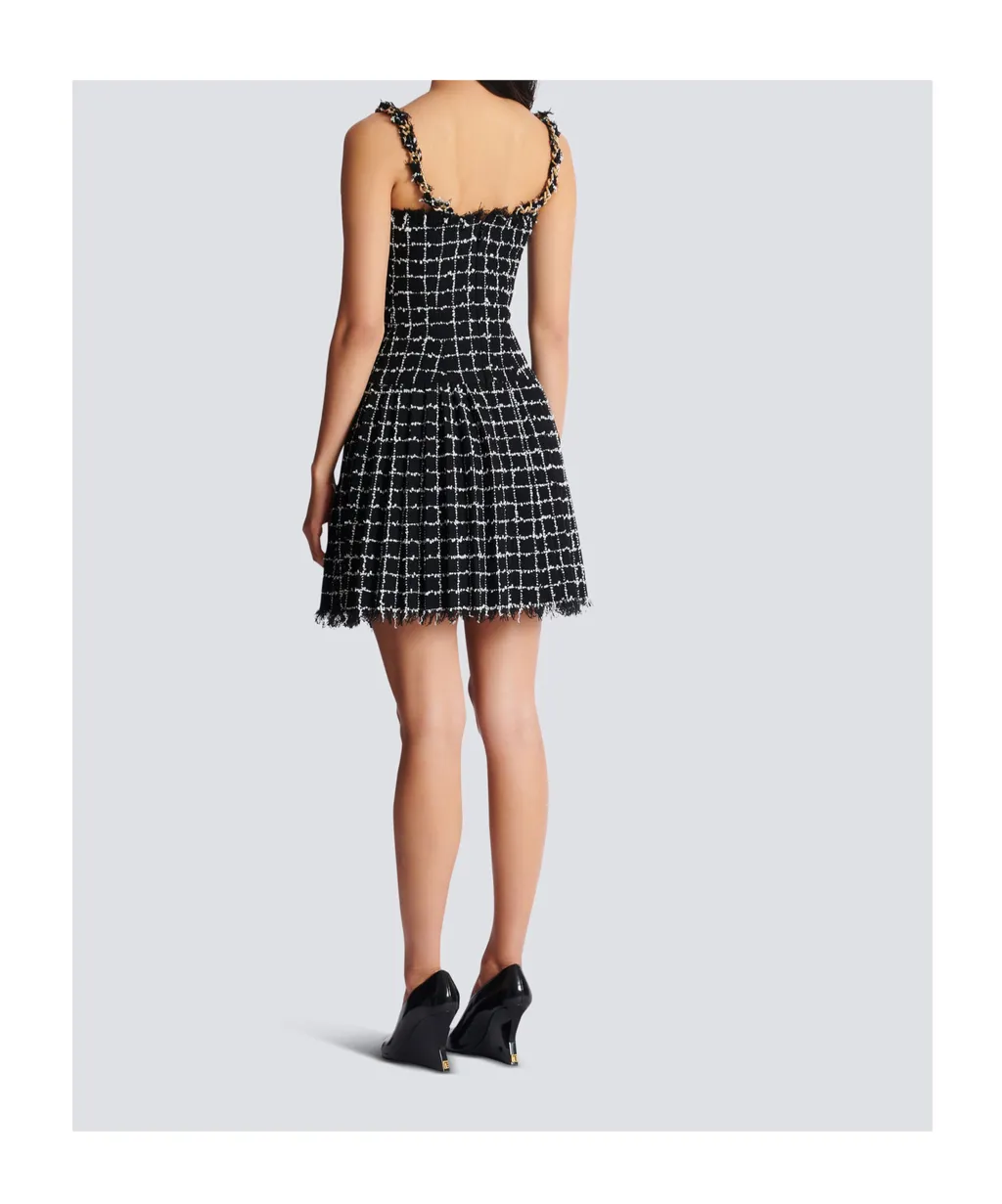 Balmain Chain Straps Tweed Dress