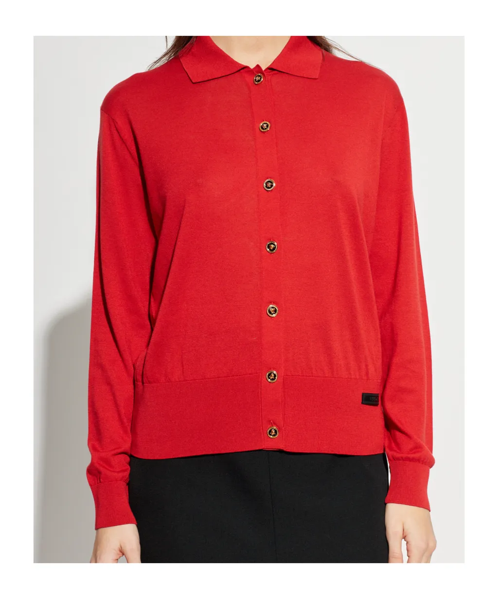 Versace Logo-Patch Polo Cardigan