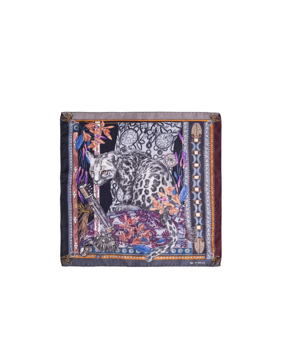 Etro Placed Leopard Printed Pocket Square