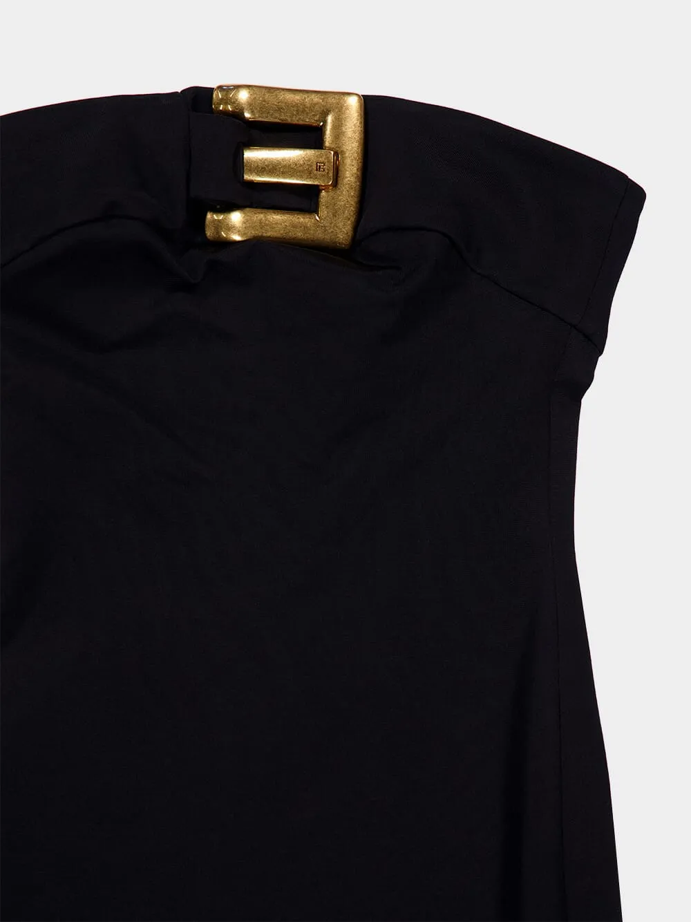 Balmain Buckle Embellished Strapless Maxi Dress