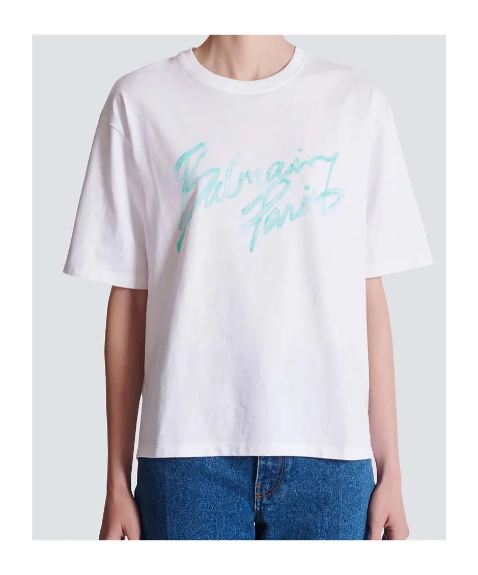 Balmain Logo Brush Print Boxy T-Shirt