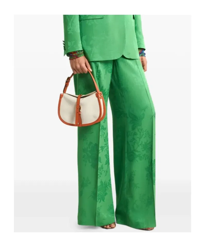 Wide-Leg Jacquard Trousers With Floral Motif