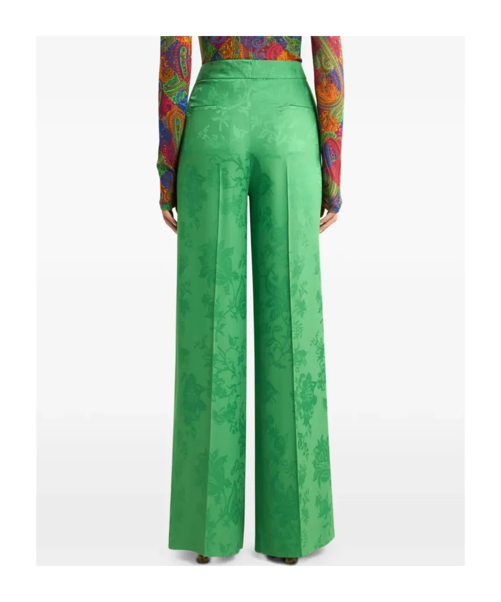 Wide-Leg Jacquard Trousers With Floral Motif