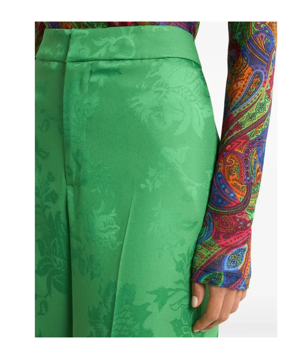 Wide-Leg Jacquard Trousers With Floral Motif