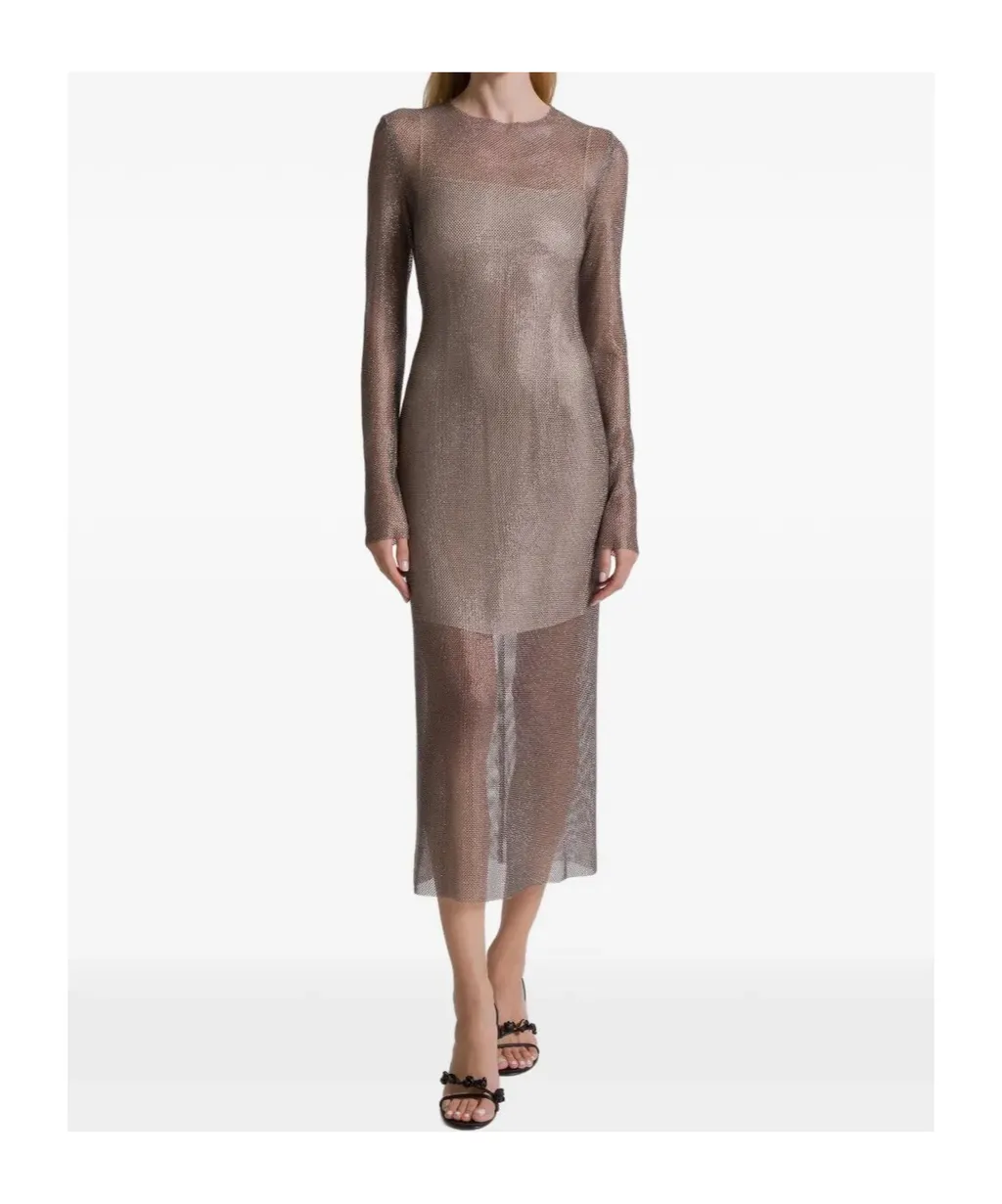Alberta Ferretti Long Sleeved Net Midi Dress