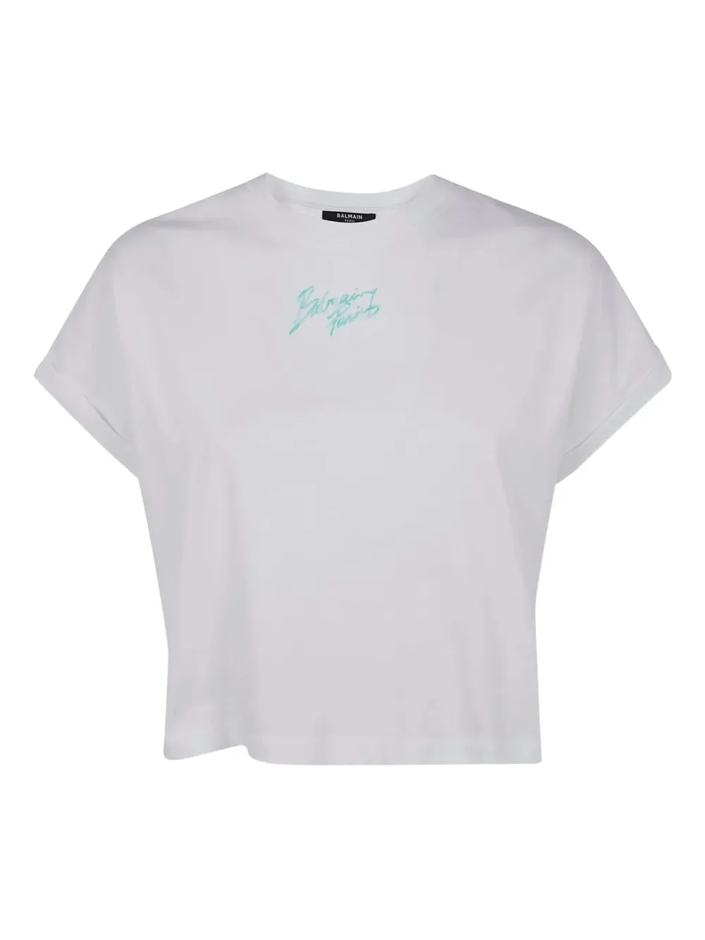 Balmain Logo Embroidered Cropped T-Shirt
