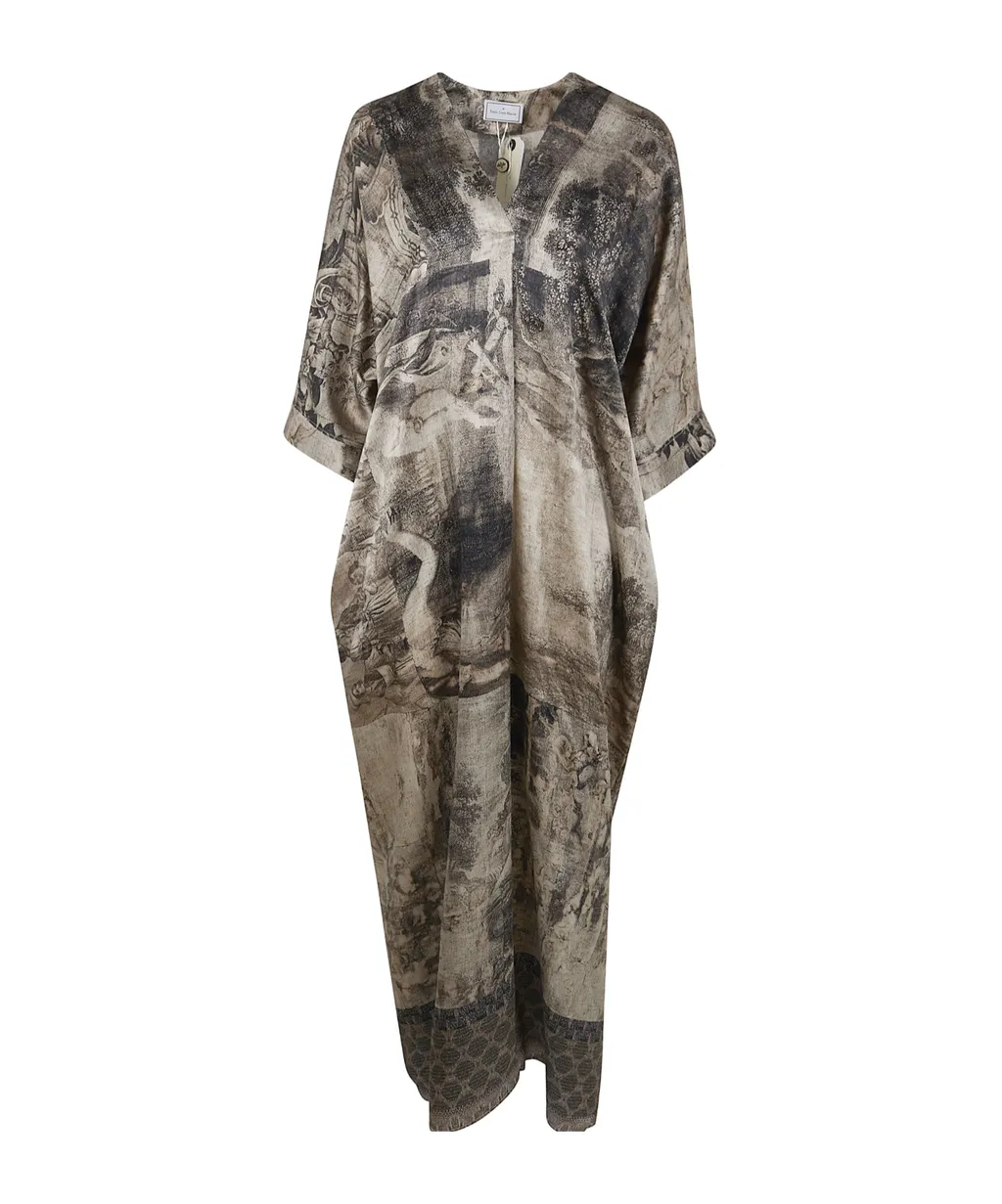 Printed V-Neck Midi Dress