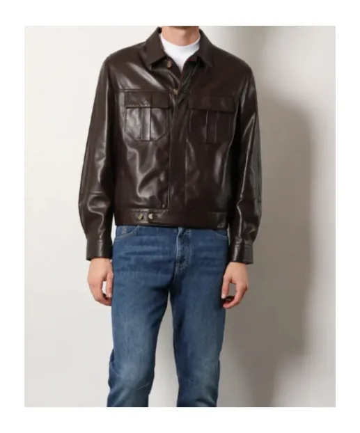 Patch-Pockets Leather Jacket
