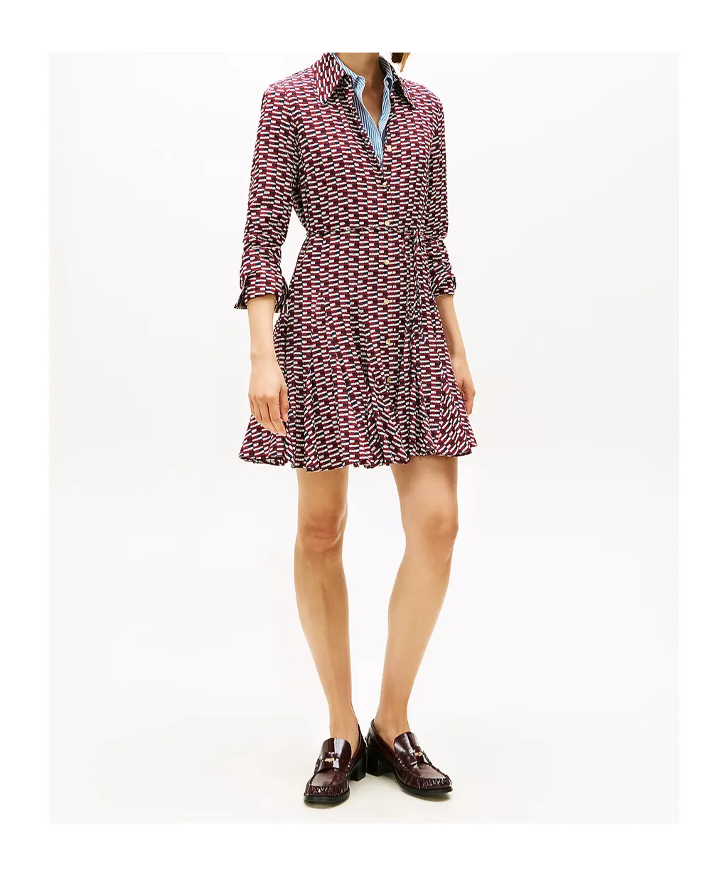 Self-Belted Slim-Fit Mini Shirt Dress