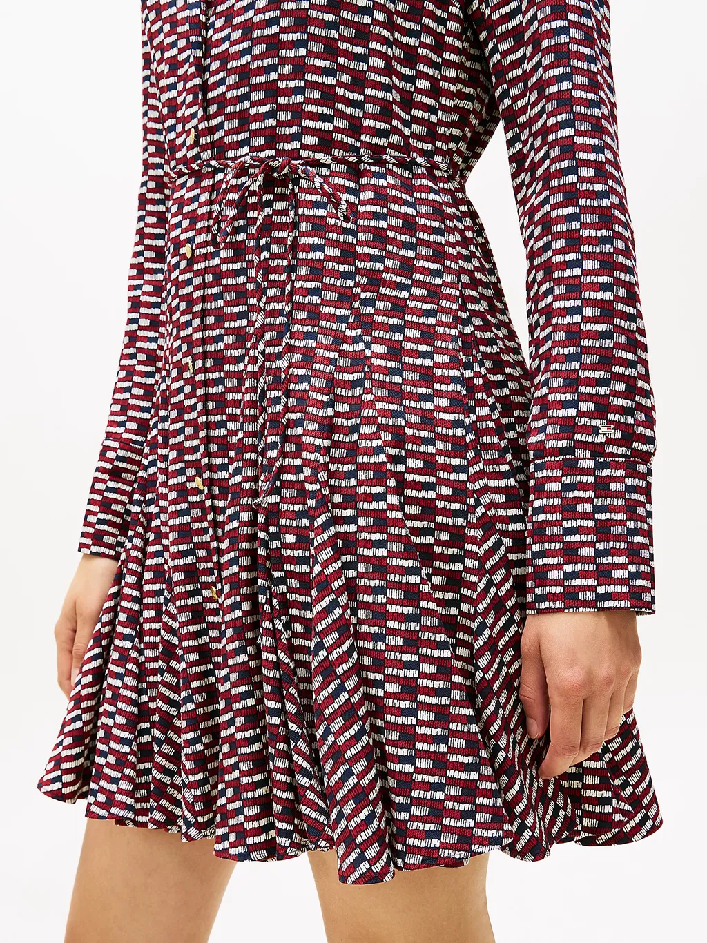 Self-Belted Slim-Fit Mini Shirt Dress