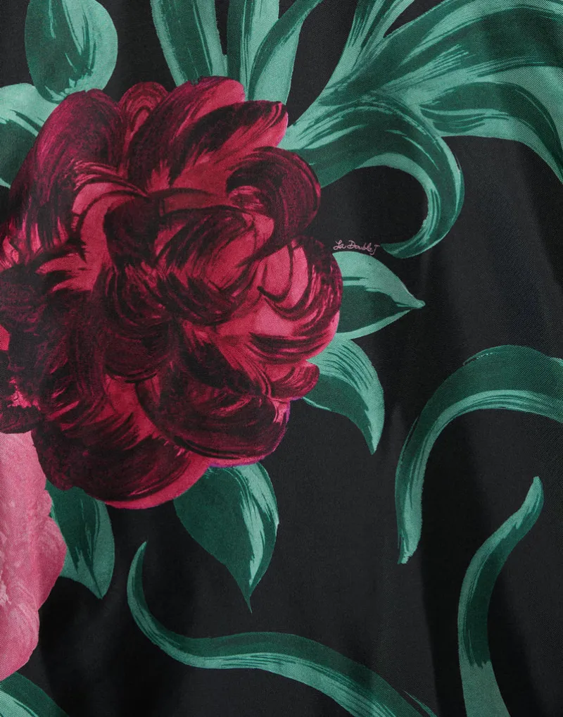 La Doublej Peony Print Silk Top