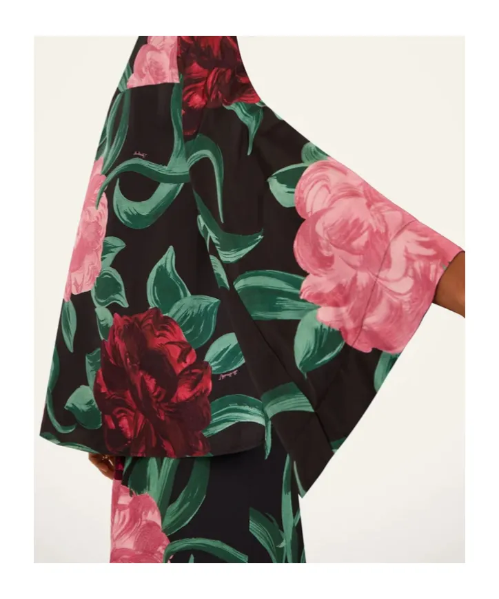 La Doublej Peony Print Silk Top