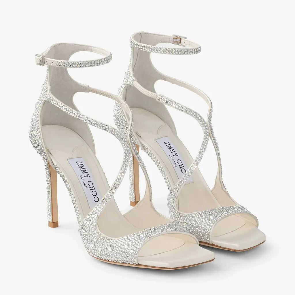 Ivory Satin Pumps With Crystal Embellishment