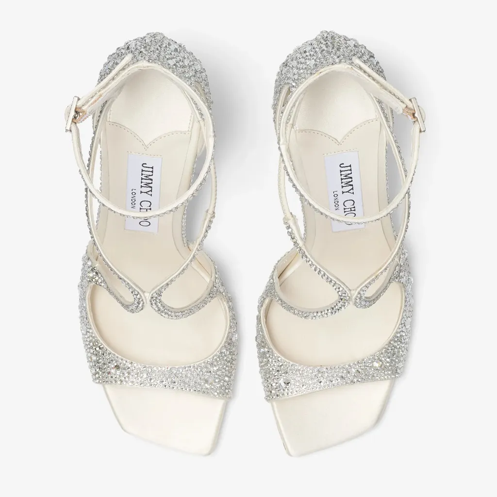 Ivory Satin Pumps With Crystal Embellishment