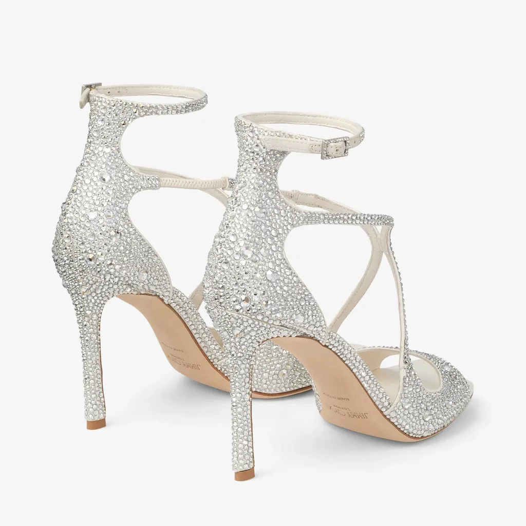 Ivory Satin Pumps With Crystal Embellishment