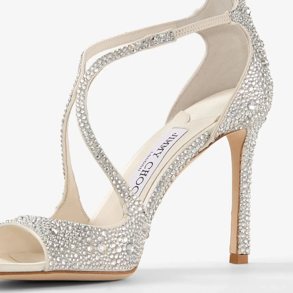 Ivory Satin Pumps With Crystal Embellishment