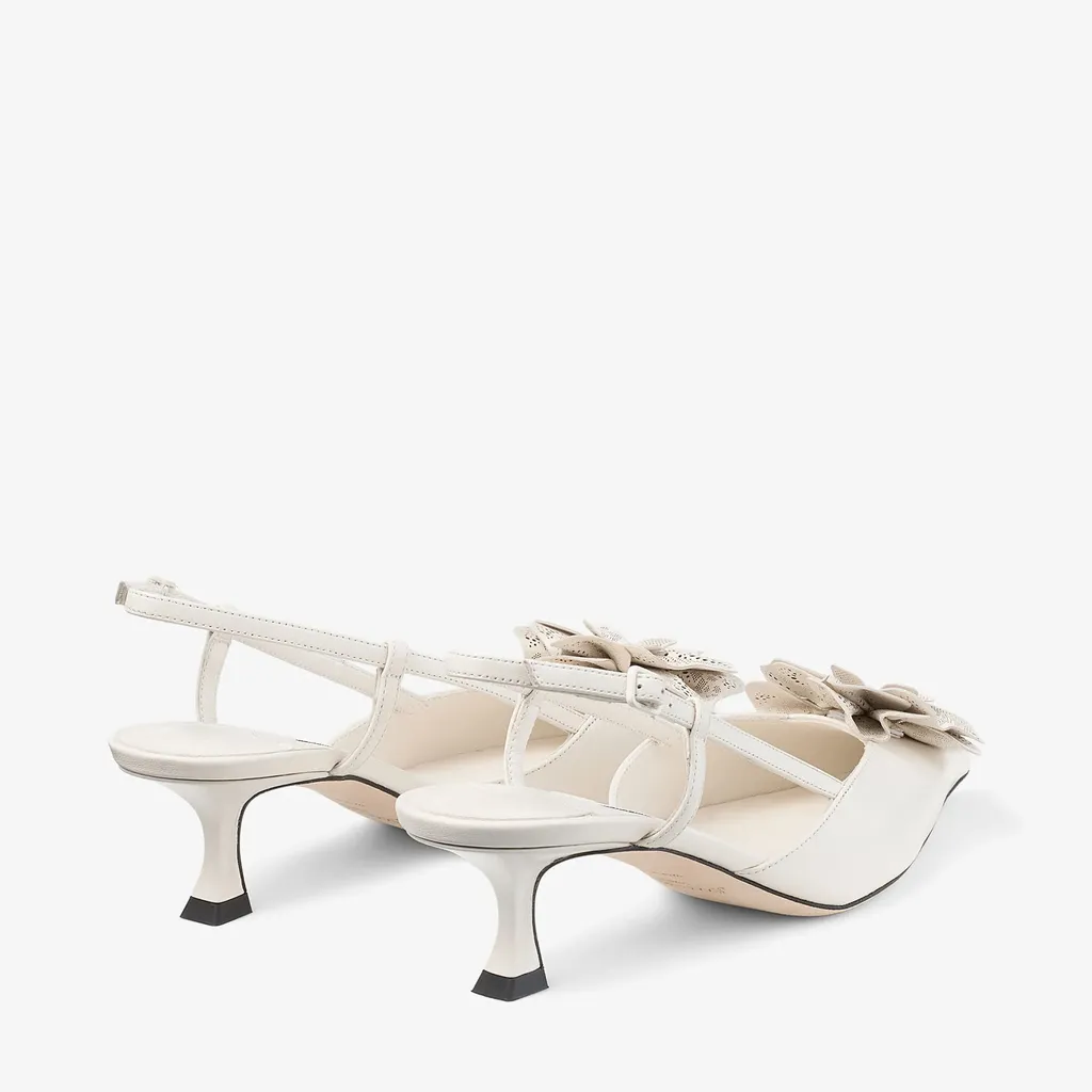 Latte Shiny Nappa Leather Slingbacks With Lace Corsage