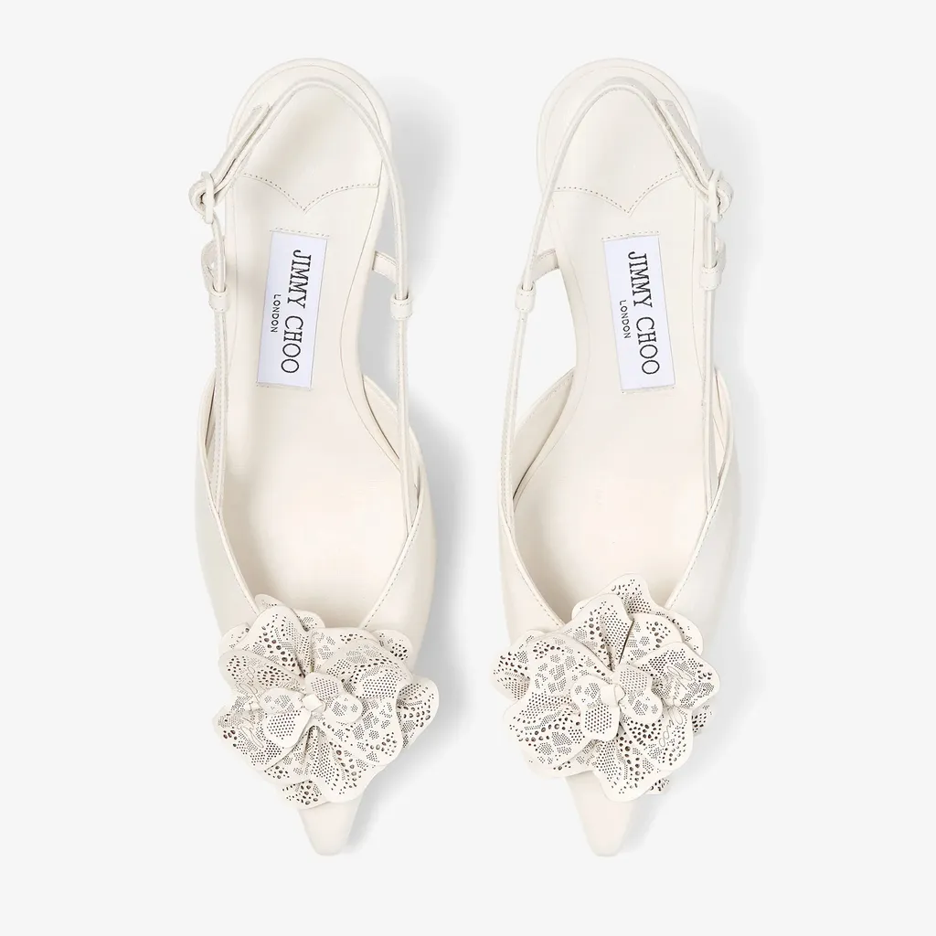 Latte Shiny Nappa Leather Slingbacks With Lace Corsage