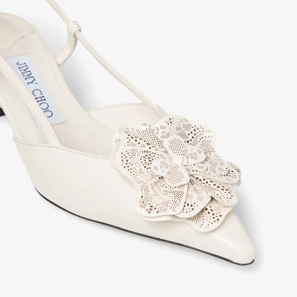 Latte Shiny Nappa Leather Slingbacks With Lace Corsage