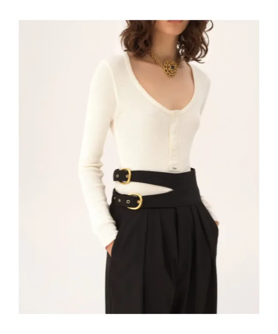 Chloé Scoop-Neck Henley Sweater