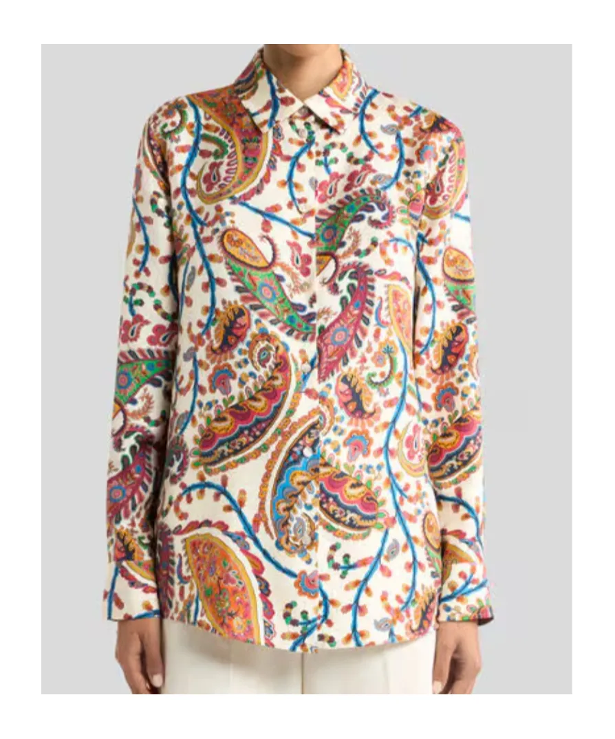 Silk Twill Shirt With Floral Paisley Motif