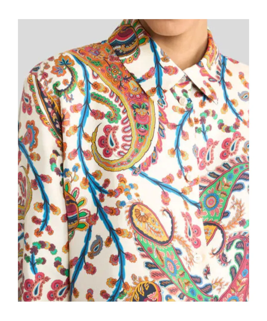 Silk Twill Shirt With Floral Paisley Motif