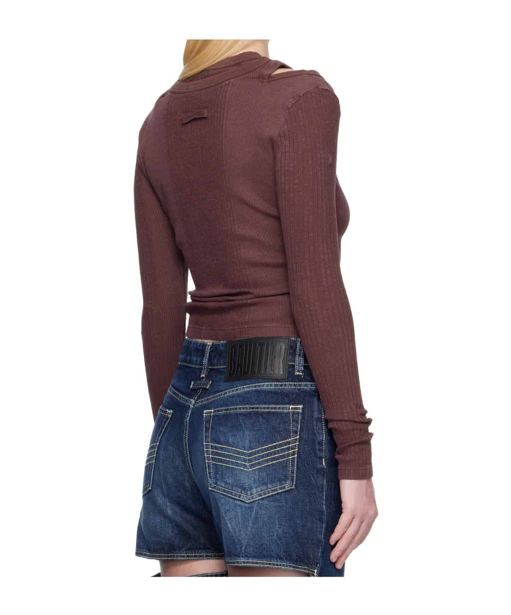 Burgundy Rib Cutout Fastener Top