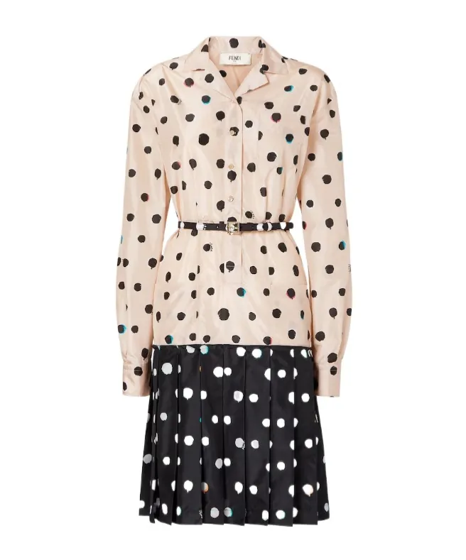 Fendi Falena Dots Printed Beted Midi Shirt Dress
