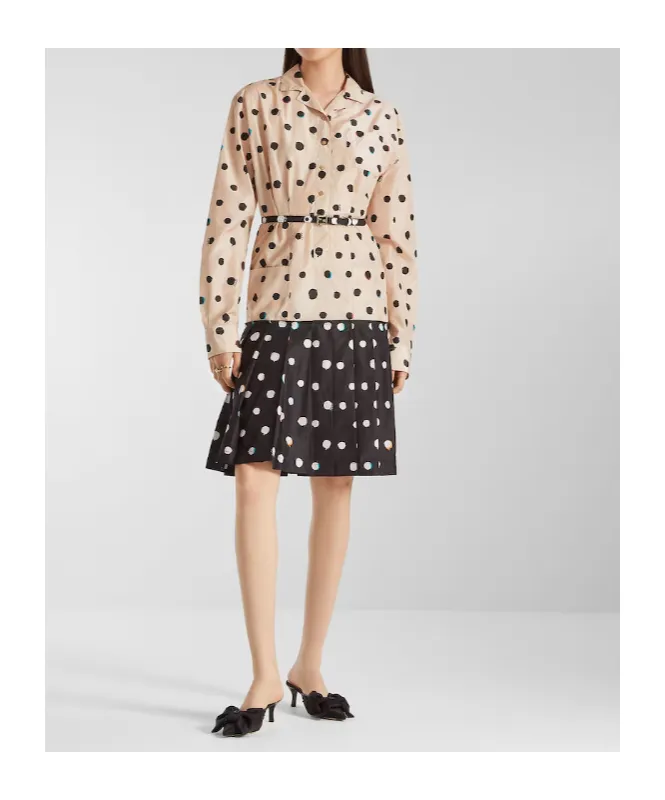 Fendi Falena Dots Printed Beted Midi Shirt Dress